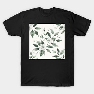 Sage Green Neutral Vintage Flower Pattern T-Shirt